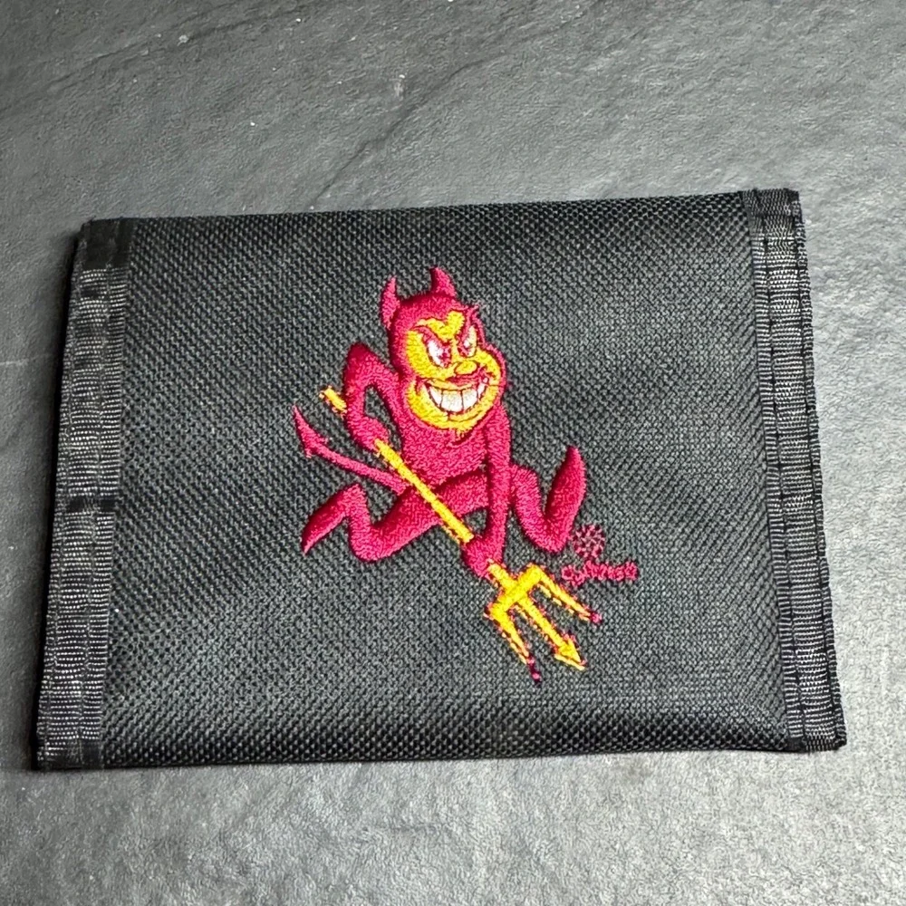 Arizona State Sun Devils ASU Sparky Embroidered Trifold Canvas Wallet Black